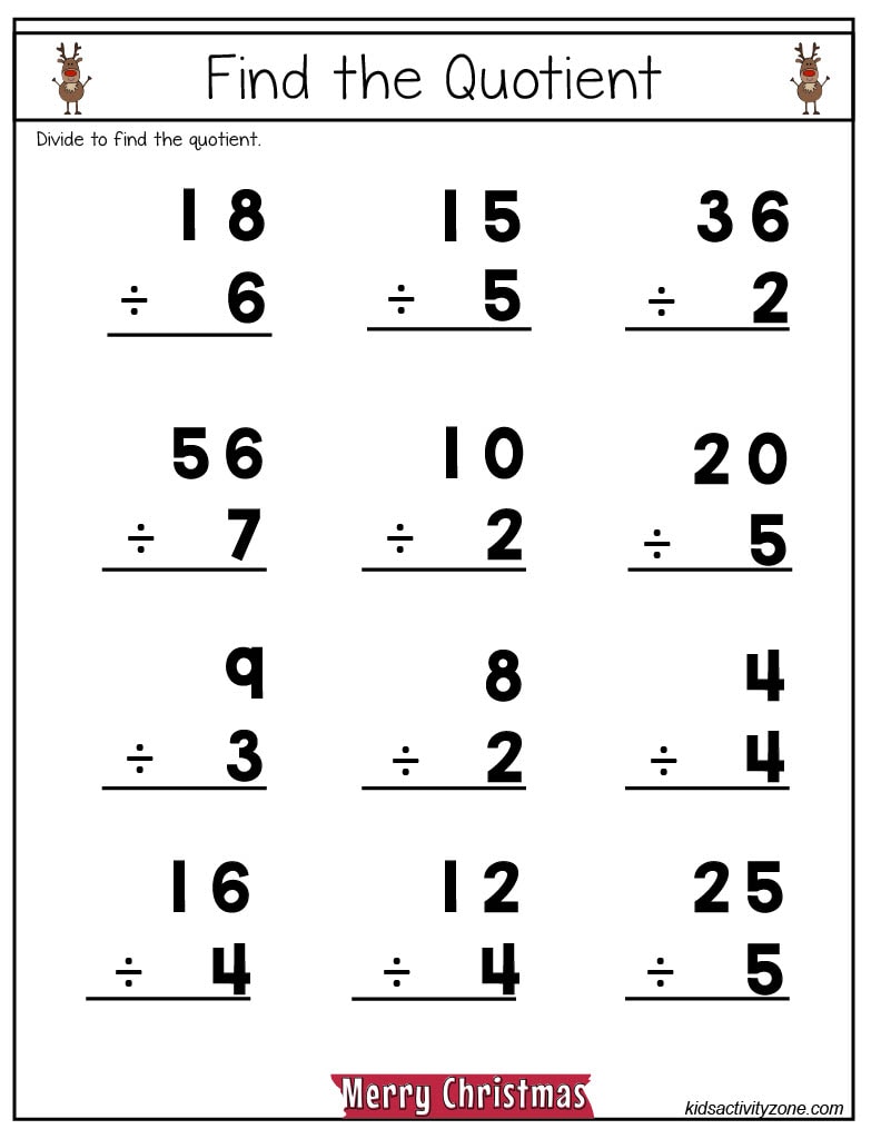 christmas math worksheets - middle elmentary - kids activity zone